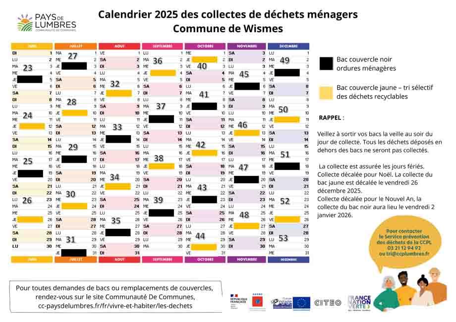 Calendrier collecte wismes 2025 2