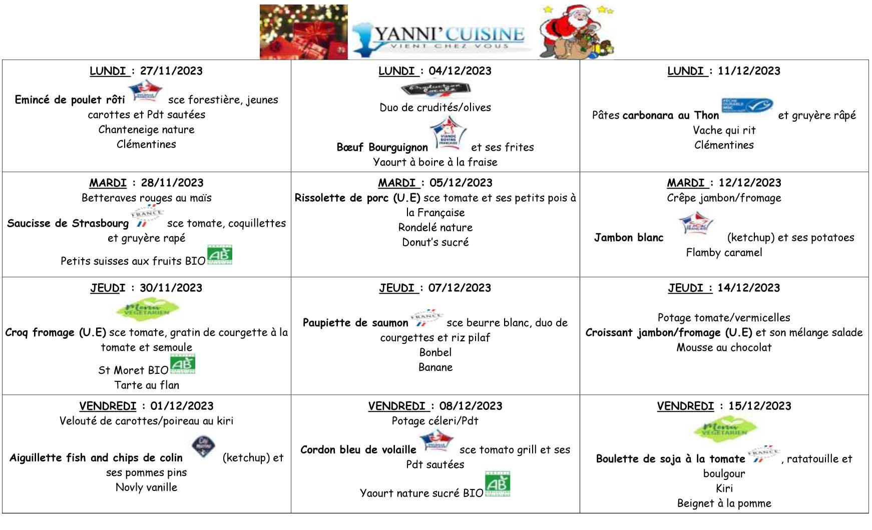 Menu scolaire novembre decembre 2023 2